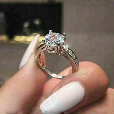 $123.66 • Buy 2Ct Round Cut VVS1 Diamond Solitaire Engagement Ring 14K White Gold Finish