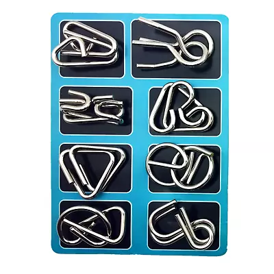 8Pack Metal Montessori Puzzle Wire IQ Mind Brain Teaser Blue Educational Toys • £7.79