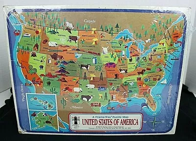 VTG United States Frame Tray Map Puzzle 1968 USA-made Geography Home School • $19.90