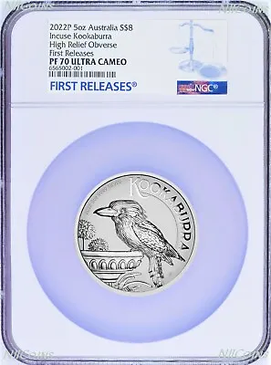 2022 Incused Incuse Proof HIGH RELIEF 5oz Silver Kookaburra $8 Coin NGC PF70 FR • $479.99