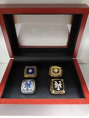 New York Mets - World Series And NL 4 Ring Set W Wooden Box. Wright Strawberry • $129.99