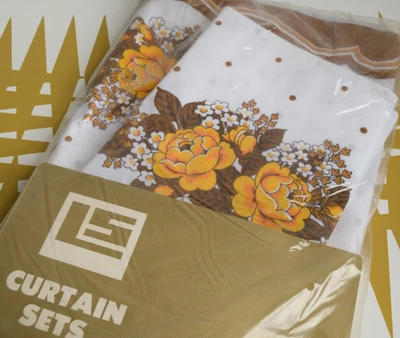 £20 • Buy Vintage Orange, Brown Flower Curtain, Kitchen, Pelmet, Nets, Retro, 70s