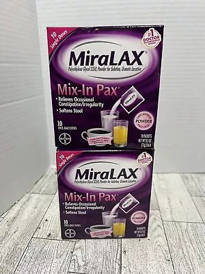 Lot Of Two-  MiraLAX Powder MIX-IN-PAX Once-daily 10 UNFLAVORED Packets 10/24 • $20
