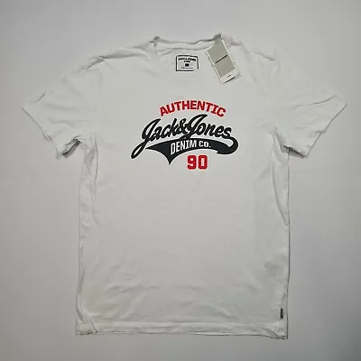 £7.99 • Buy Jack & Jones T Shirt White Large Logo Print Short Sleeves Tee