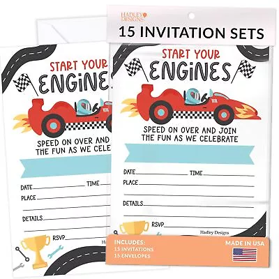 15 Race Car Birthday Invitations For Boys - Car Racing Birthday Invites For B... • $22.54