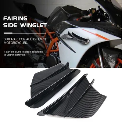 2x Carbon Fiber Look Motorcycle Winglets Air Deflector Wing Kit Spoiler Trim ABS • £20.99