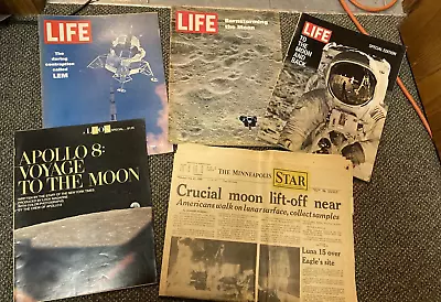 Vintage Life & Look Magazine Moon Landing Lot & Newspaper • $2