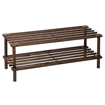 2 3 4 Tier Wooden Slated Shoe Rack Holder Natural Walnut Dark Wood • £9.99