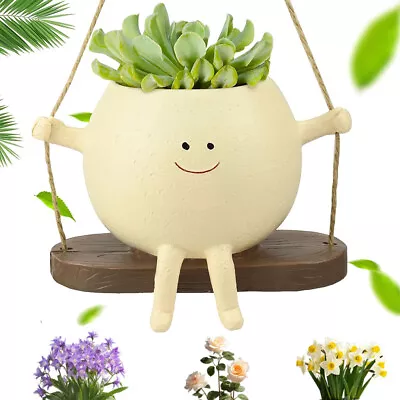 Swing Face Planter Pot - Hanging Wall Planters For Indoor Outdoor Smiley Plants • £16.96