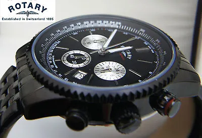 £84.99 • Buy Rotary Mens Watch Black Bracelet Chronograph Stainless Steel Rrp£180 Boxed