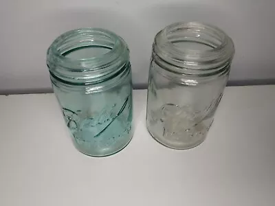 Lot Of (2) Vintage Aqua Blue Ball 3 L Improved PINT Glass Jars • $18