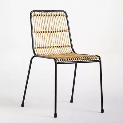 Vogue Dining Chair Natural Rattan Cane Seat With Black Iron Industrial Frame • £169