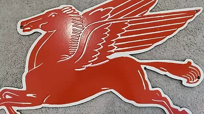 VINTAGE MOBIL OIL  PEGASUS PORCELAIN GASOLINE PUMP SIGN SIZE APPROX 30  X 18  • $449