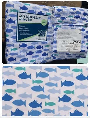 Sheet SetFULLBlue Fish Microfiber BeddingYOUR ZoneFittedFlat2Pillowcase4P • $9.97