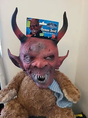 £13.50 • Buy Smiffys Demon Devil Full Head With Large Horns Latex Mask