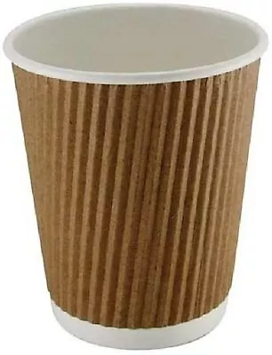 8oz /12oz Insulated Ripple Disposable Paper Cups Coffee Black/Brown • £6.99