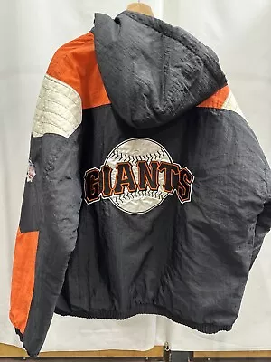 Vintage 90s MLB SF San Francisco Giants Starter 1/2 Zip Hooded Jacket Sz XL • $299.99