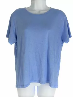 $138 Majestic Filatures Women's Blue Scoop-Neck Short-Sleeve Linen Shirt Size 3 • $44.38