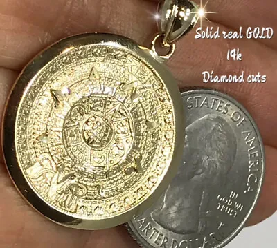 $234.98 • Buy GOLd Aztec Pendant 14k REAL SOLID Yellow Calendar Mayan Azteca Necklace Medium