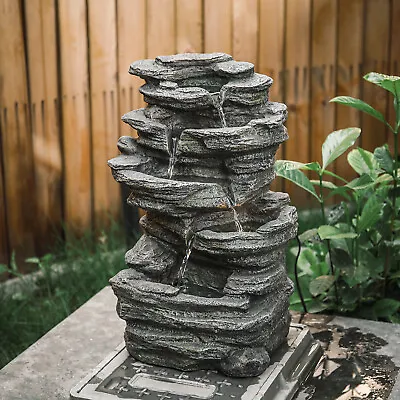 Natural Slate Garden Water Feature Outdoor LED Fountain Waterfall Electric/Solar • £69.99