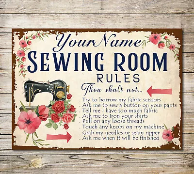 Personalised Sewing Room Rules Sign Awesome Gift Wall Decor Metal Plaque • £5.70