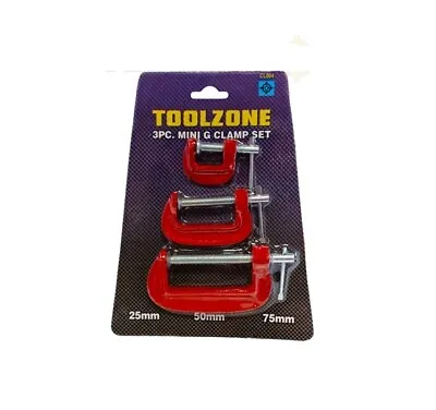 3 PIECE MINI G CLAMP SET 25mm/50mm/75mm Small Wood/Metal C Grip/Vice Hand TooL • £6.99