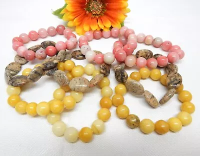 Multicolor Jade & Jasper Gemstone Bead Bracelet Lot - Vintage To Now • $9.50