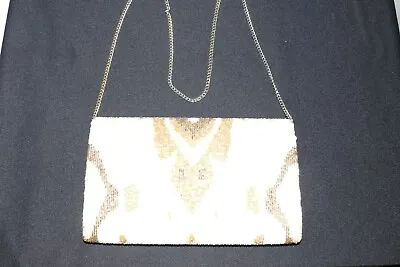 Vintage Gold And White Beaded Evening Purse With Chain Strap • $12
