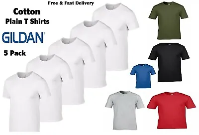 Gildan T Shirts Mens 5 Pack Cotton Plain Tshirt Heavy Top Wholesale S-XL Men New • £15.99