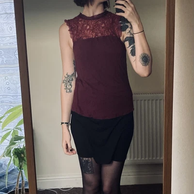 £2.40 • Buy Romantic Burgundy Naf Naf Top With Lace Detail And Collar Cottage Core Goth 12 M