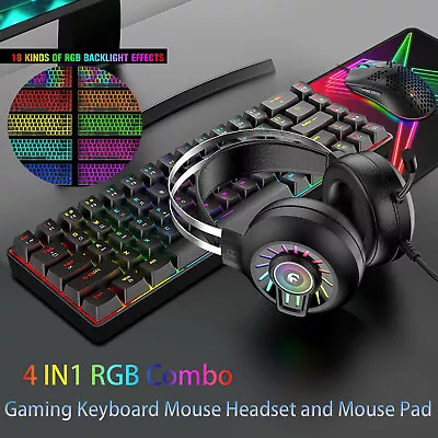 $68.98 • Buy TKL 60% Mechanical Gaming Keyboard Mouse And Headset Combo Wired RGB For PC PS4
