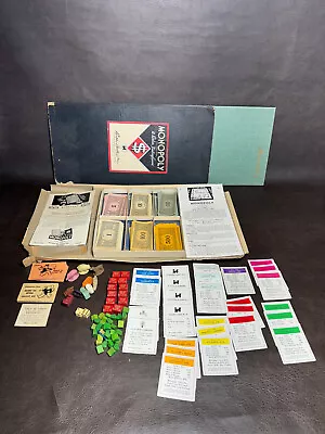 RARE Vintage Monopoly Game WWII Ration Composite Tokens 1935 Green Board 1946 BB • $135