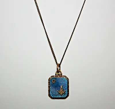 Vintage 10K Blue Guilloche Enamel Freemason Masonic Blue Lodge Pendant Charm Fob • $145