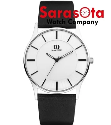 Danish Design IQ12Q1006 White Dial Stainless Steel Black Leather Men's Watch • $72.50