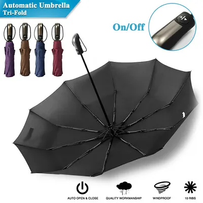 $14.69 • Buy Automatic Folding Umbrella Portable Windproof Auto Compact 10 Ribs Fiberglass AU
