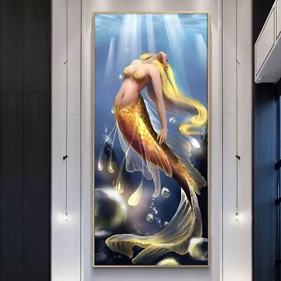 Golden Mermaid Canvas Painting Print Canvas Poster Abstract Wall Art Wall Mural • $13.15