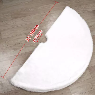 Christmas Tree Skirt White Snow Plush Base Floor Mat Cover Decor 78/90/120YA • $15.51