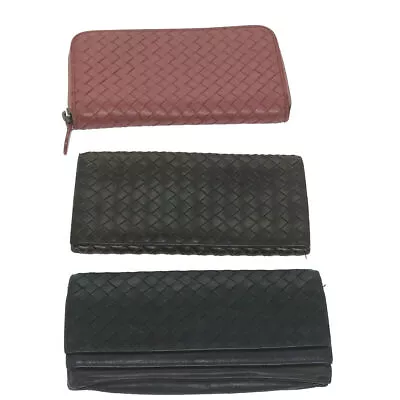 BOTTEGAVENETA INTRECCIATO Wallet Leather 3Set Black Pink Auth 62859 • $361.75