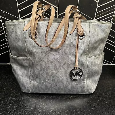 Michael Kors Jet Set Logo Multifunction Large Tote Satchel Metallic Silver Rare • $59.99