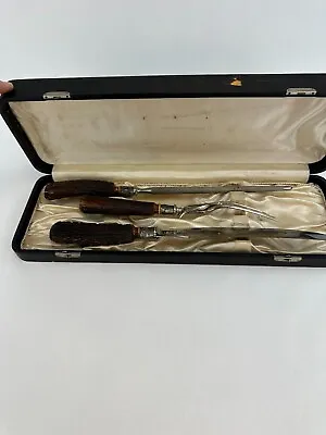 Vintage Meriden Cutlery Co Carving Cutlery Horn Carving Set With Case • $59