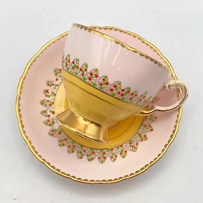 Vintage Cup And Saucer Yellow Pink Gold Tuscan Fine English Bone China • $18