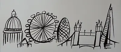 Original Ink Drawing London Panoramic City St Paul's Gherkin Shard Bridge & Eye • £29.99