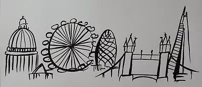 Original Ink Drawing London Panoramic City St Paul's Gherkin Shard Bridge & Eye • £29.99