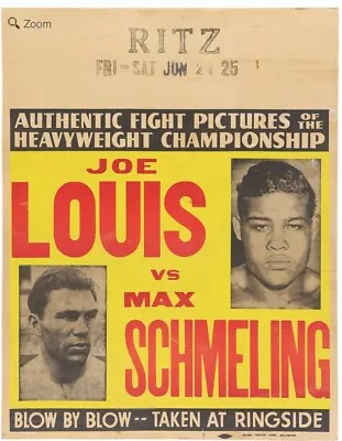 Joe Louis Vs Max Schmeling 2 Boxing Poster Fight Film Original 1938 Historical • $2200