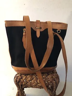 Vintage Dooney & Bourke Cabrio Small Bucket Bag Canvas Leather Black Purse • $19