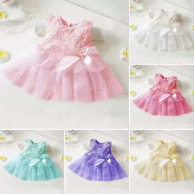 Newborn Girl's Baby Lace Flower Dress Summer Infant Party Princess Clothes Dress • £10.41