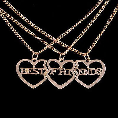 3 Pcs Gold Plated Heart Pendant Necklace Best Friends Necklaces Jewelry Gift  • $15.99