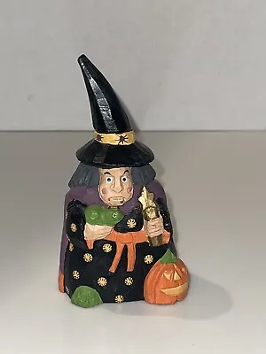 Midwest Of Cannon Falls Halloween Figurine Carved Wood Wooden Witch W Frog Wand • $19.99