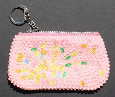 Vintage 1980's Retro Bubble Dot Pink Beaded Zip Coin Change Coin Purse • $13