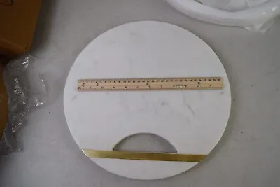 West Elm 14in Round White Marble And Gold Accent Serving Tray • $34.99